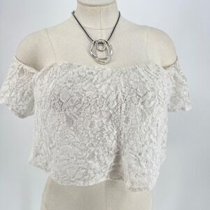 GUESS White Lace Off Shoulder Cropped Top Short Sleeve Women small boho festival